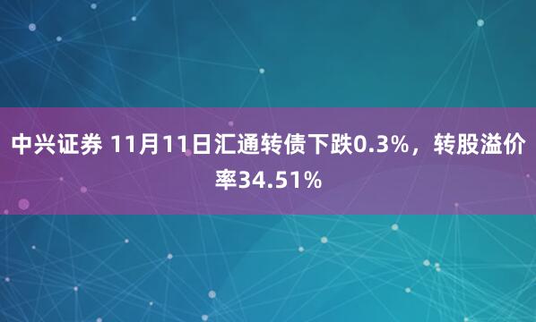中兴证券 11月11日汇通转债下跌0.3%，转股溢价率34.51%
